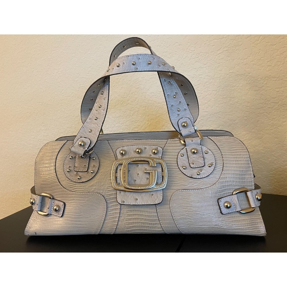 Guess Vintage Bling Studded Faux Croc/Ostrich Satchel Bag